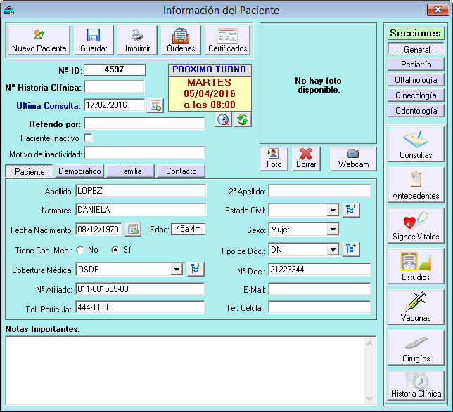 Ficha médica del paciente donde se registra la historia clínica del mismo.